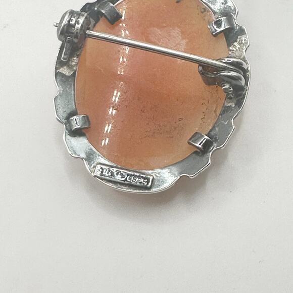 Cameo Sterling Silver Brooch Pin Victorian Ladies Head Profile Vintage Jewelry - Picture 6 of 12